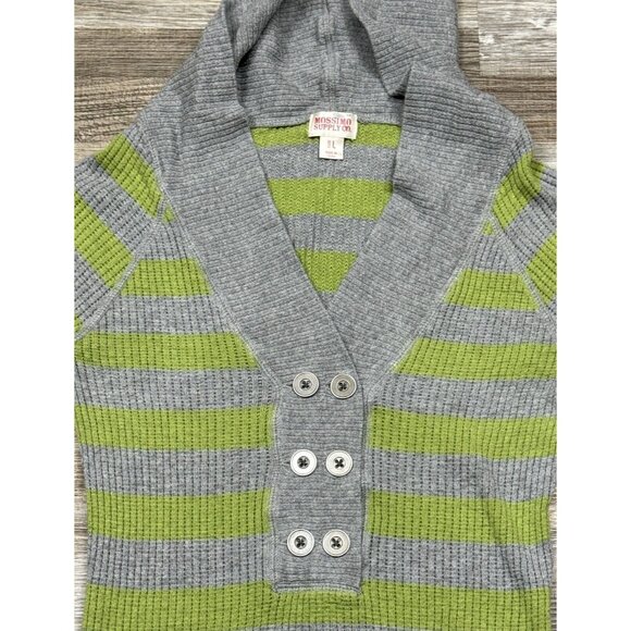 Mossimo Supply Womens Gray Green Striped Long Sleeve Hooded Sweater Size Large - Picture 7 of 14